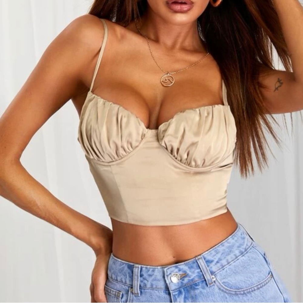 Satin Cropped Cami with Lace Tie Back